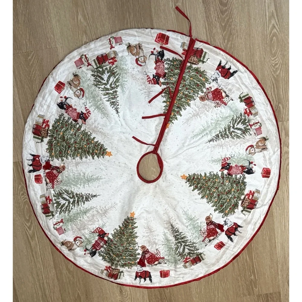 Christmas Tree Skirt Dogs Dachshund Sweater Holiday Tapestry Fringe 50